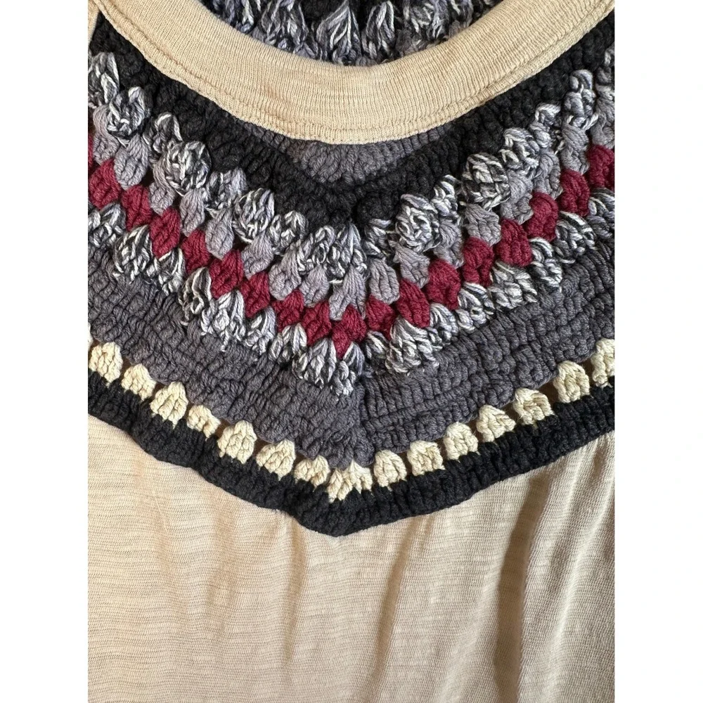We The Free Top Women XS Beige Yellow Fair‎ Crochet Raglan 3/4 Sleeve Boho